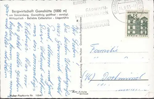 Garmisch, Gamshütte gegen Zugspitzgruppe, gelaufen 1965