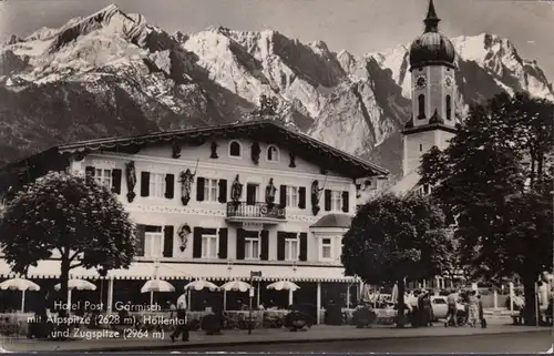 Garmisch, Hôtel Post avec la pointe alpage, la vallée de l'enfer et la tête de train, couru en 1959