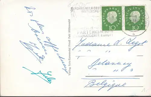 Garmisch, Hotel Post mit Alpspitze, Höllental und Zugspitze, gelaufen 1959