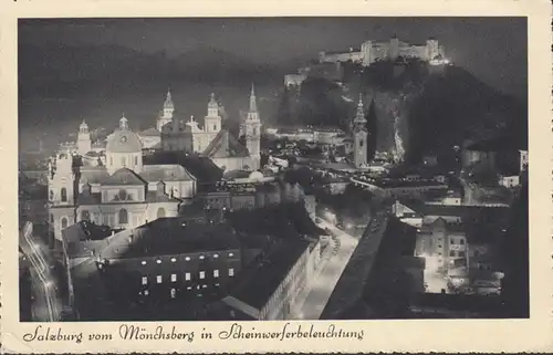 Salzburg vom Mönchsberg in Scheinwerferbeleuchtung, gelaufen 1936