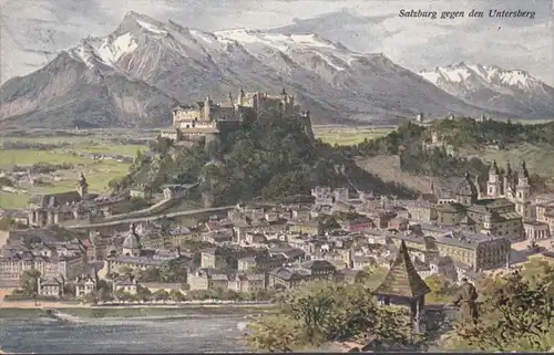 Salzburg gegen den Untersberg, gelaufen 1909