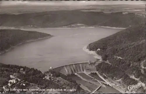 Edersee mit Sperrmauer und Schloß Waldeck, Fliegeraufnahme, gelaufen