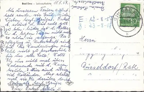 Bad Ems, Lahnaufwärts, gelaufen 1957