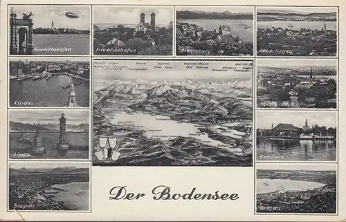 Der Bodensee, Lindau, Friedrichshafen, Meersburg, Konstanz, Bregenz, ungelaufen- datiert 1944