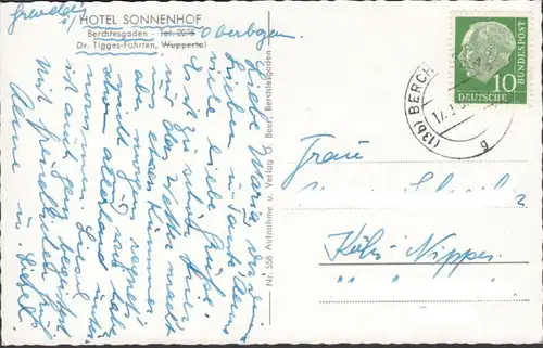 Berchtesgaden, Hotel Sonnenhof, gelaufen 1957