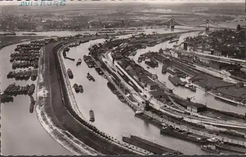 Duisburg, Hafen, Fliegeraufnahme, gelaufen 1955