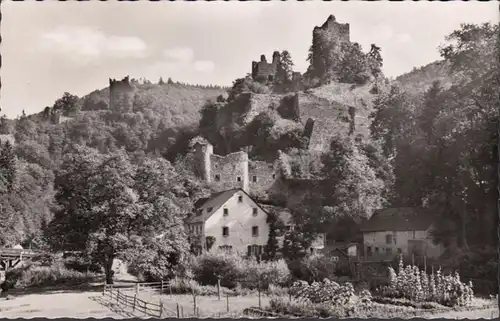 Manderscheid, Luftkurort, Blick auf die Niederburg, gelaufen 1954