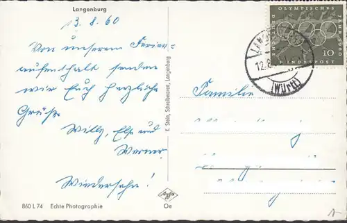 Langenburg, Straßenansicht, Cafe Bauer, gelaufen 1960