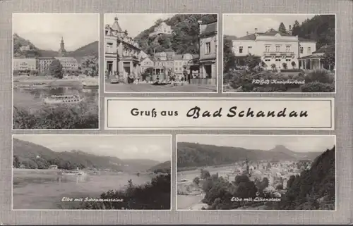 Salutation de Bad Schandau, Basstie du château, Kurhaus, Pierres de taille, Lilienstein, couru