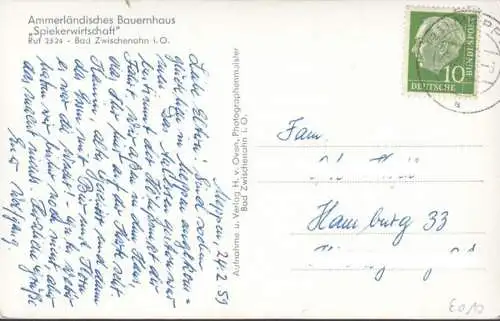 AK Bad Zwischenahn, Ammerländisches Bauerhaus, Spiekerwirtschaft, gelaufen 1959