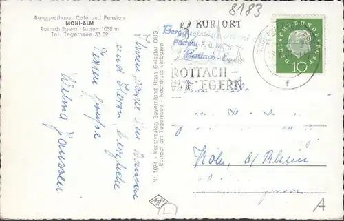 Rottach-Egern, Berggasthaus, Cafe und Pension Moni Alm, gelaufen 1961