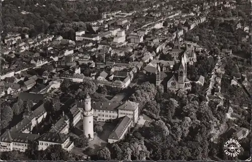 Bad Homburg, Partie am Schloß, Fliegeraufnahme, gelaufen 1956