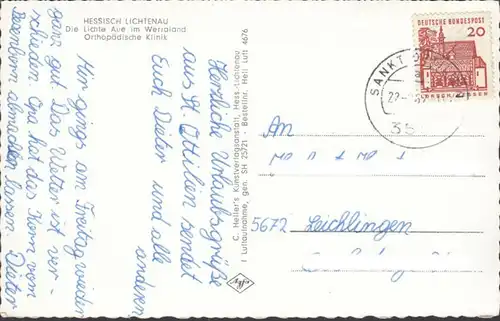 Hessisch Lichtenau, Die Lichte Aue, Orthopädische Klinik, Fliegeraufnahme, gelaufen 1967