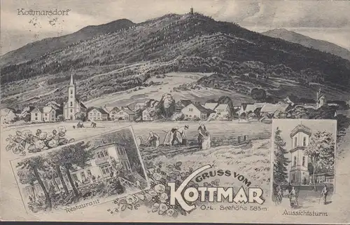 Gruss vom Kottmar, Kottmarsdorf, Restaurant, Aussichtsturm, gelaufen 1923