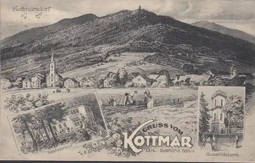 Gruss von Kottmar, Kötmarsdorf, Restaurant, Tour de vue, courue en 1923