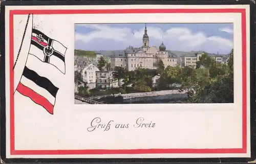 Gruß aus Greiz, Feldpostkarte, Passepartout, gelaufen 1915