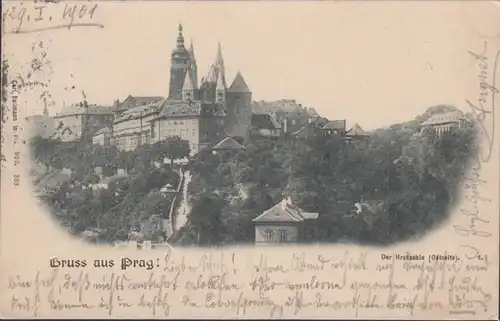 Gruss aus Prag, Der Hradschin, Ostseite, gelaufen 1901