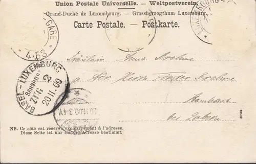 Luxemburg mit Bockfelsen vom Fetschenhof, Bahnpost, gelaufen 1900