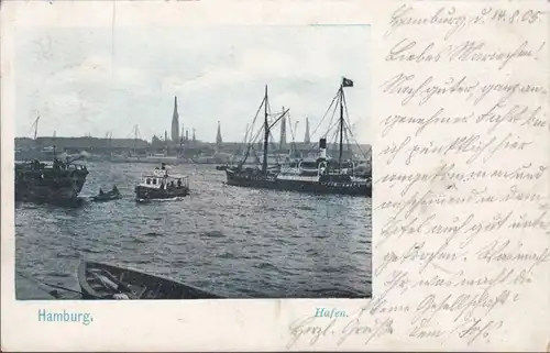 Hambourg, port, remorqueur, bateaux, couru 1905