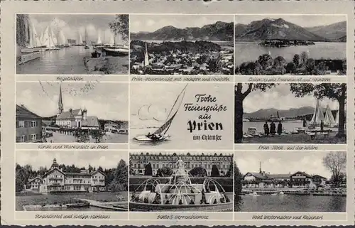 Prien am Chiemsee, Segelhafen, Hotel Westernacher, Kirche, Strandhotel, gelaufen 1957