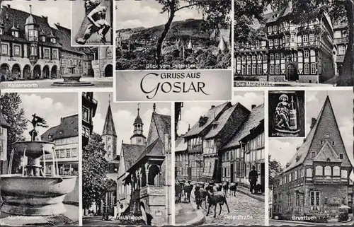 Salutation de Goslar, toile de poitrine, Kaiserworth, rue de la pièce, fontaine, couru 1961