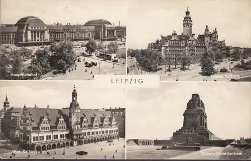 Leipzig, altes und neues Rathaus, Hauptbahnhof, ungelaufen- datiert 1956