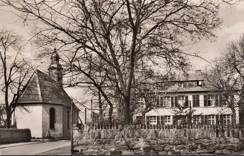 Frankfurt, Niederrad, Alte evangelische Kirche mit Pfarrhaus, gelaufen 1959