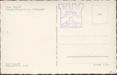 Festung Königstein von Pfaffendorf, ungelaufen