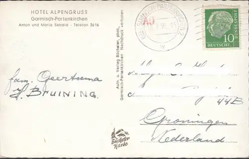 Garmisch, Hotel Alpengruss, couru 1956