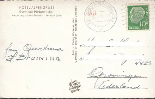 Garmisch, Hotel Alpengruss, gelaufen 1956