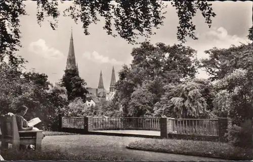 Oldenburg, Blick vom Schloßgarten auf Lambertikirche, gelaufen 1966