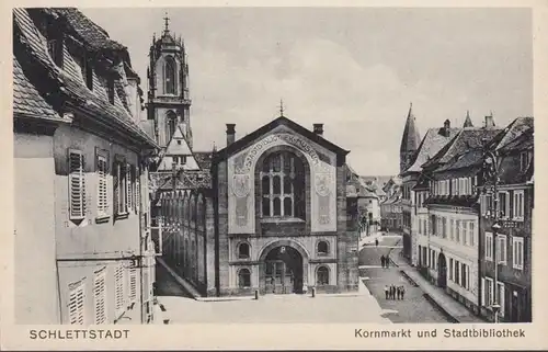 CPA Sélestat, Schlettstadt, Kornmarkt et Stadtbibliothek, non circulé