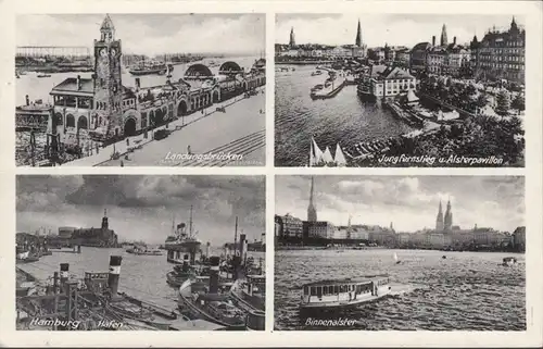 Hambourg, ponts d'atterrissage, pavillon d ' altercule, port, binnenalster, incurvée