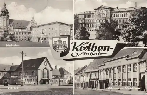 Köthen, Marktplatz, Ingenieurschule, Bahnhof, Klubhaus, gelaufen 1965