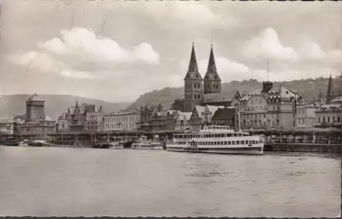 Boppard am Rhein, Stadtansicht, Schiffe, gelaufen 1953