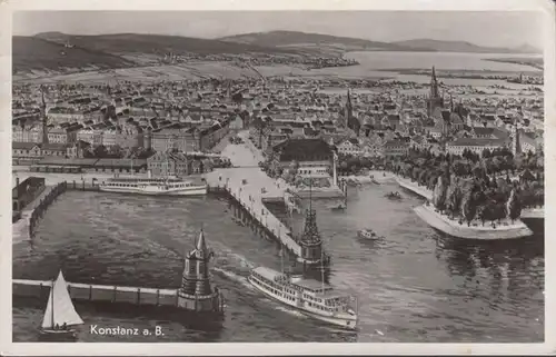 Konstanz, Hafeneinfahrt, Schiff, gelaufen 1955