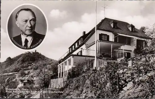 Rhöndorf, Haus Adenauer mit Blick auf den Drachenfels, ungelaufen