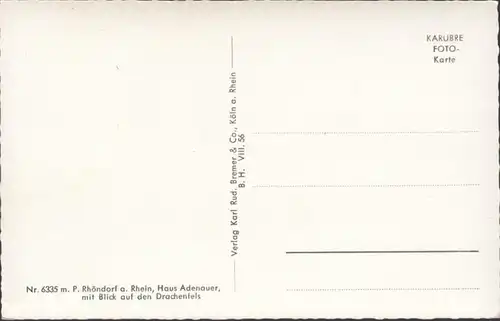 Rhöndorf, Haus Adenauer mit Blick auf den Drachenfels, ungelaufen