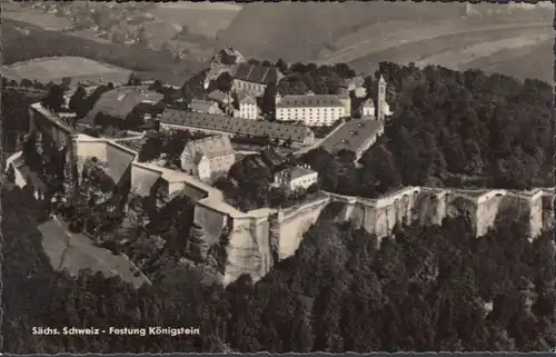 Königstein, Festung Königstein, Fliegeraufnahme, ungelaufen- datiert 1966