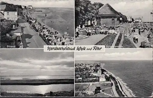 Wyk auf Föhr, Strand, Luftaufnahme, Strandpartie, Sonnenuntergang, gelaufen 1960