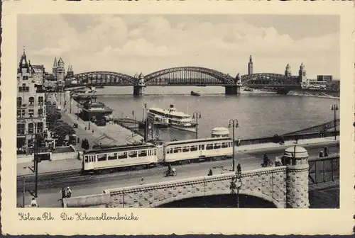 Köln, Die Hohenzollernbrücke, Straßenbahn, gelaufen 1935