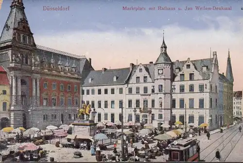 Düsseldorf, Marktplatz, Rathaus, Jan Weilem Denkmal, ungelaufen
