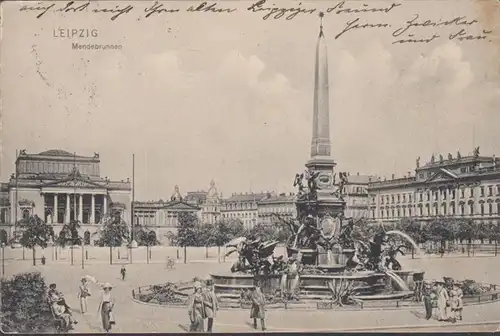 Leipzig, Mendebrunnen, gelaufen 1913