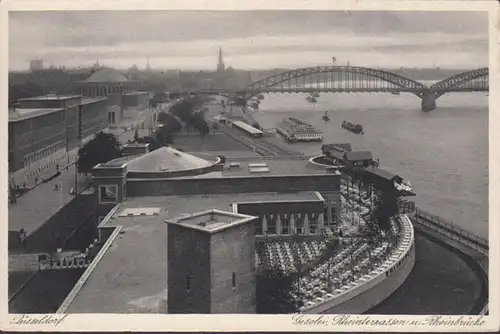 Düsseldorf, Rheinterrassen und Rheinbrücke, ungelaufen