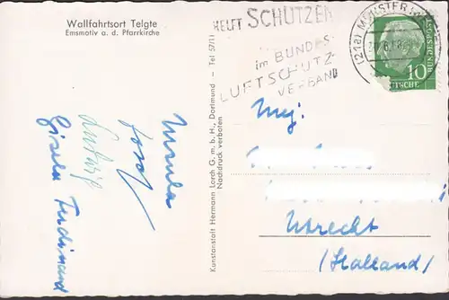 Telgte, Wallfahrtsort, Emsmotiv an der Pfarrkirche, gelaufen 1958