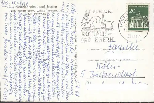 Rottach-Egern, Fremdenheim Josef Stadler, gelaufen 1968