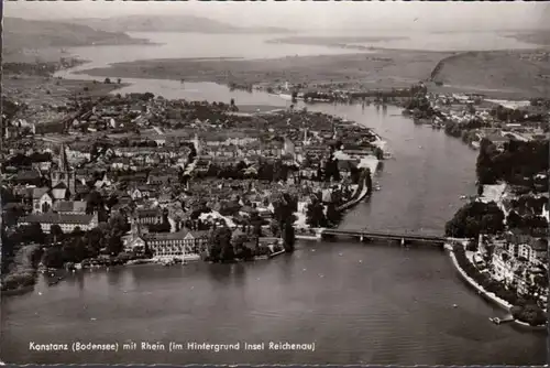 Constance avec Rhin et île de Reichenau, photo de l'avion, incurvée