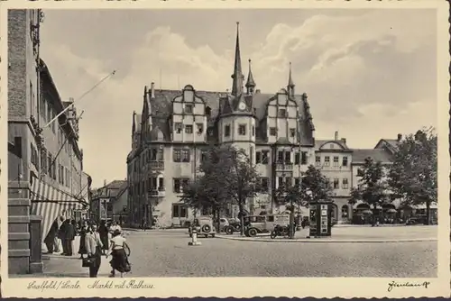 Saalfeld, Markt mit Rathaus, ungelaufen