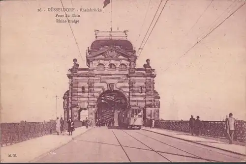 Düsseldorf, Rheinbrücke, Straßenbahn, ungelaufen- datiert 1924