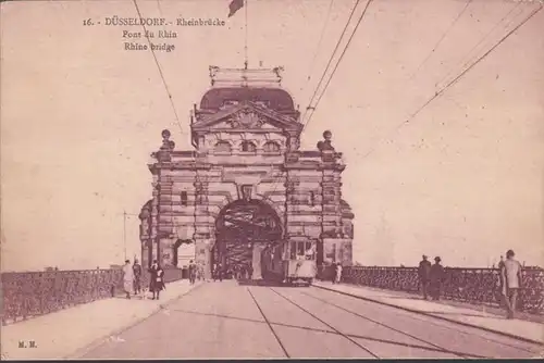 Düsseldorf, pont du Rhin, tramway, non-roulé- date 1924